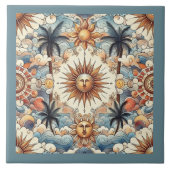 Sonne im Paradies (mit Grenze) Fliese (Vorderseite)