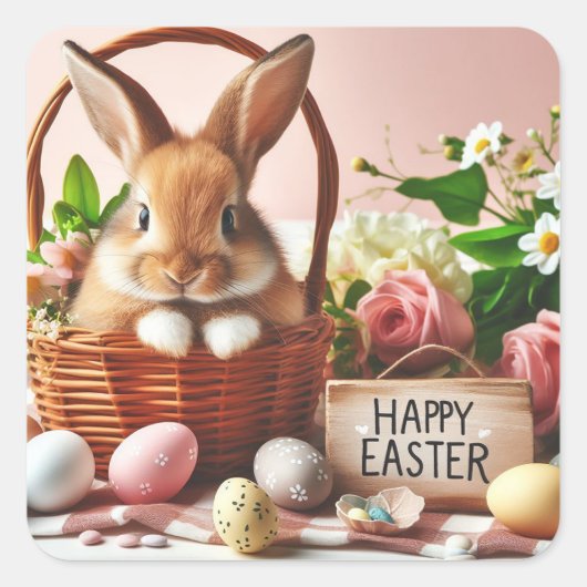 Sonne in einem Osterkorb Quadratischer Aufkleber (Vorderseite)