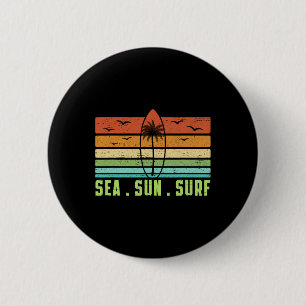 Sonne Meer Surfen Retro Strand Surfbrett 70er Jahr Button