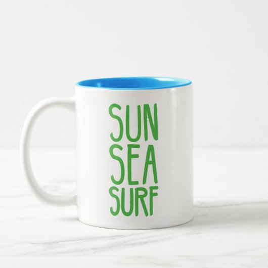 Sonne, Meer und Surf grün Zweifarbige Tasse (Links)