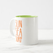Sonne, Meer und Surf ORANGE Zweifarbige Tasse (Vorderseite Links)