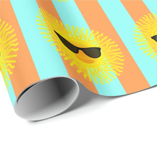 Sonne mit dunkler Sonnenbrille auf Aqua & Orange S Geschenkpapier (Rolleneckpunkt)