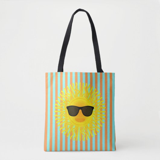 Sonne mit dunkler Sonnenbrille auf Aqua & Orange S Tasche (Vorderseite)