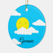 Sonne mit puffigen Wolken: Türkis Keramik Ornament (Links)