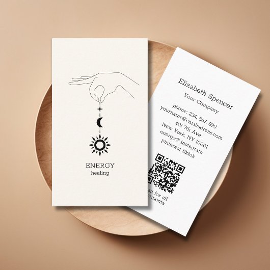 Sonne Mond Beige QR-Code Visitenkarte