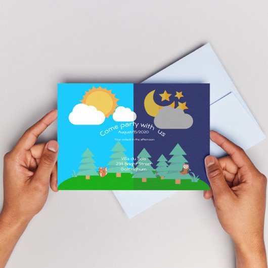 Sonne&Mond im Wald Geburtstagsfeier Postkarte