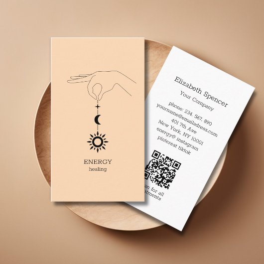 Sonne Mond Pfirsich QR-Code Visitenkarte