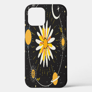 Sonne Mond Planeten: Grafische Blumenkunst iPhone 12 Hülle