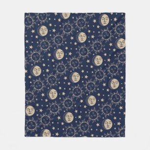 Sonne & Mond Retro-Magie Navyblau Vintage-Himmelsz Fleecedecke