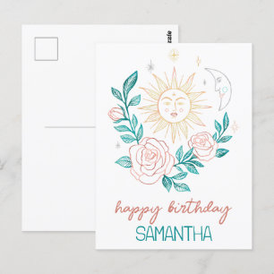 Sonne Mond & Rosen Boho Magischer GEBURTSTAG MIT N Postkarte