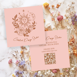 Sonne Mond & Rosen Magisches Boho Erdige CUSTOM QR Quadratische Visitenkarte