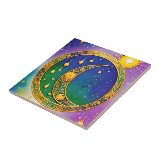 Sonne, Mond, Sterne, gezückte Juwelen Fliese (Seite)