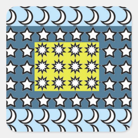 Sonne, Mond und Sterne Quadratischer Aufkleber (Vorderseite)