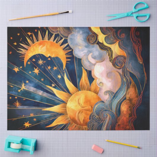 Sonne, Mond und Sterne Seidenpapier (Basteln)