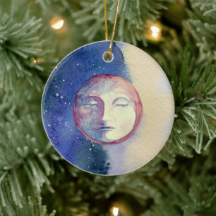 Sonne Mond Wasserfarbe Süß Vintage Hexenhaft Himme Keramik Ornament