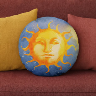 Sonne Mond Wasserfarbe Süße Vintage Hexen Celestia Rundes Kissen