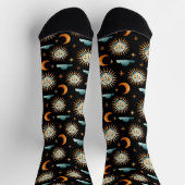 Sonne- Mond- Wolkenmuster- Maya- Stil- schwarze Socken (Oben)