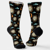 Sonne- Mond- Wolkenmuster- Maya- Stil- schwarze Socken (Gewinkelt)