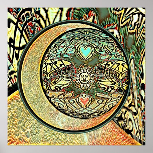 Sonne, Mond, Yin Yang, Baum des Lebens Poster (Vorne)