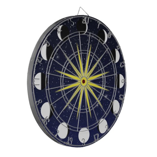 Sonne, Mondphasen und Sterne Dartscheibe (Vorderseite Links)