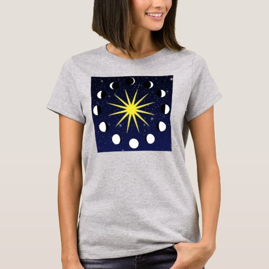 Sonne, Mondphasen und Sterne T-Shirt (Vorderseite)