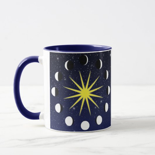 Sonne, Mondphasen und Sterne Tasse (Links)