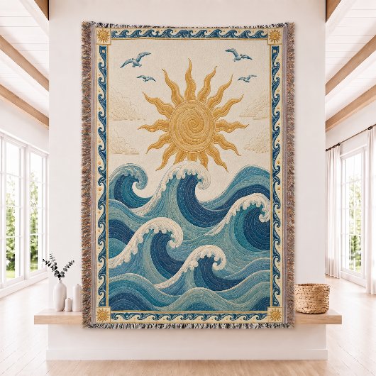 Sonne Ozean Welle Gewebte Tagesdecke Decke