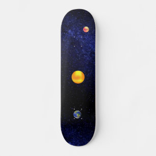 Sonne & Planet Erde auf Galaxie Skateboard