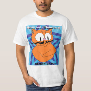 Sonne raus - Kanonen raus! Cartoon-Schnurrbart-Kat T-Shirt