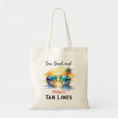 Sonne, Sand und Tan Lines" Personalisierter Strand Tragetasche (Vorne)