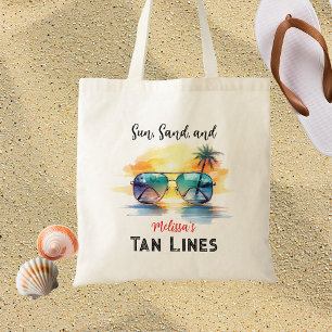 Sonne, Sand und Tan Lines" Personalisierter Strand Tragetasche