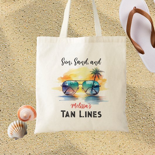 Sonne, Sand und Tan Lines" Personalisierter Strand Tragetasche
