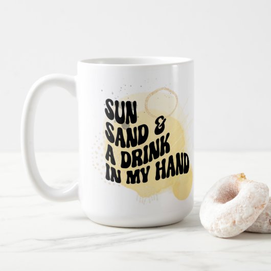 Sonne, Sand und Trinken in der Hand Kaffeetasse (Mit Donut)