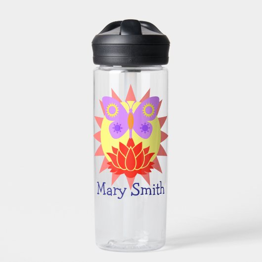 Sonne, Schmetterling und Blume Trinkflasche (Vorderseite)