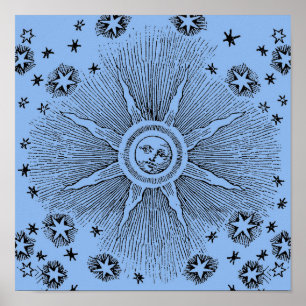 Sonne Sterne Antike Nacht Himmel Mittelalter Tierk Poster
