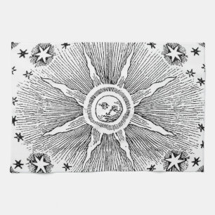 Sonne Sterne Antike Nacht Himmel Mittelalterlicher Geschirrtuch