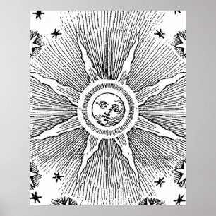 Sonne Sterne Antike Nacht Himmel Mittelalterlicher Poster