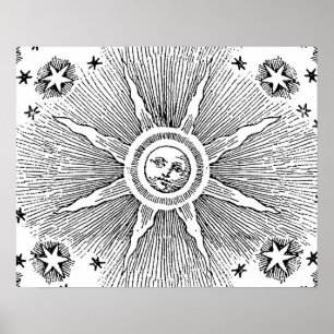 Sonne Sterne Antike Nacht Himmel Mittelalterlicher Poster