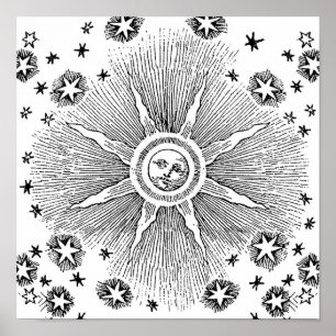 Sonne Sterne Antike Nacht Himmel Mittelalterlicher Poster