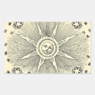 Sonne Sterne Antike Nacht Himmel Mittelalterlicher Rechteckiger Aufkleber