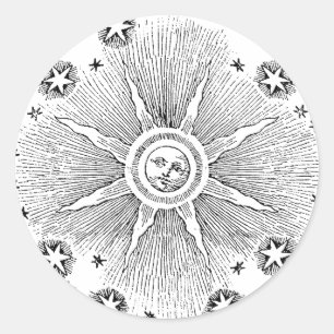 Sonne Sterne Antike Nacht Himmel Mittelalterlicher Runder Aufkleber
