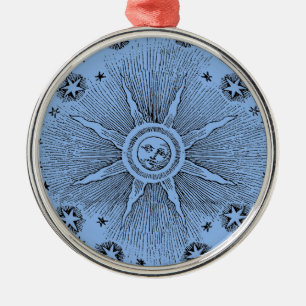 Sonne Sterne Antike Nacht Himmel Mittelalterlicher Silbernes Ornament