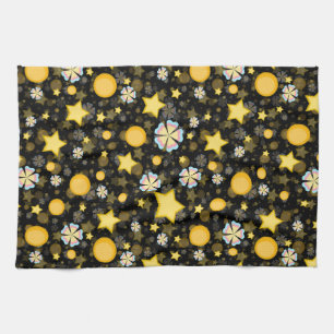 Sonne Sterne Blumen Glitter Muster Design  Geschirrtuch