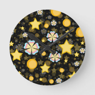 Sonne Sterne Blumen Glitter Muster Design  Runde Wanduhr