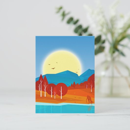 Sonne über Blauer Berg mit Hirschsee Postkarte (Stehend Vorderseite)