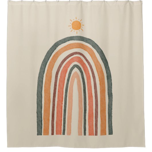Sonne über einem Regenbogen Duschvorhang (Vorderseite)