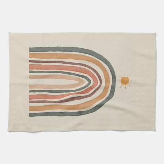 Sonne über einem Regenbogen Geschirrtuch (Horizontal)