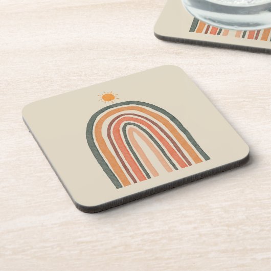 Sonne über einem Regenbogen Getränkeuntersetzer (Linke Seite)