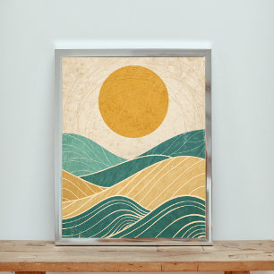 Sonne über Rolling Hills & Waves Poster