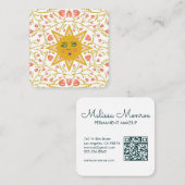 Sonne und blühende Reben Eleganter Boho QR Code Quadratische Visitenkarte (Vorne/Hinten)